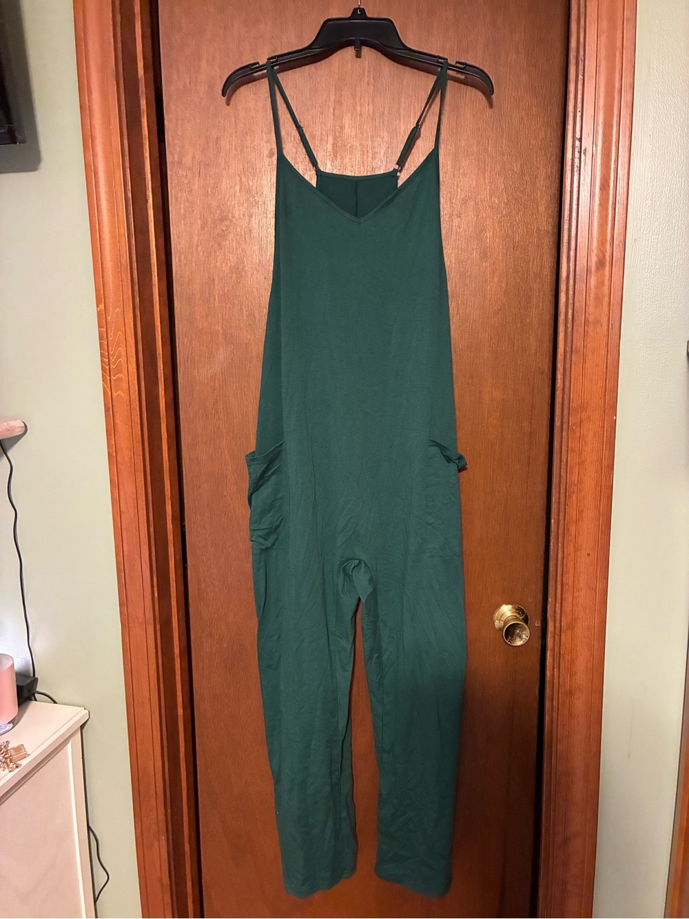Green Maternity Spaghetti Strap Jumpsuit